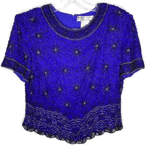 Adrianna Papell 100% Silk Hand Beaded Evening Top - Picture 1 of 11